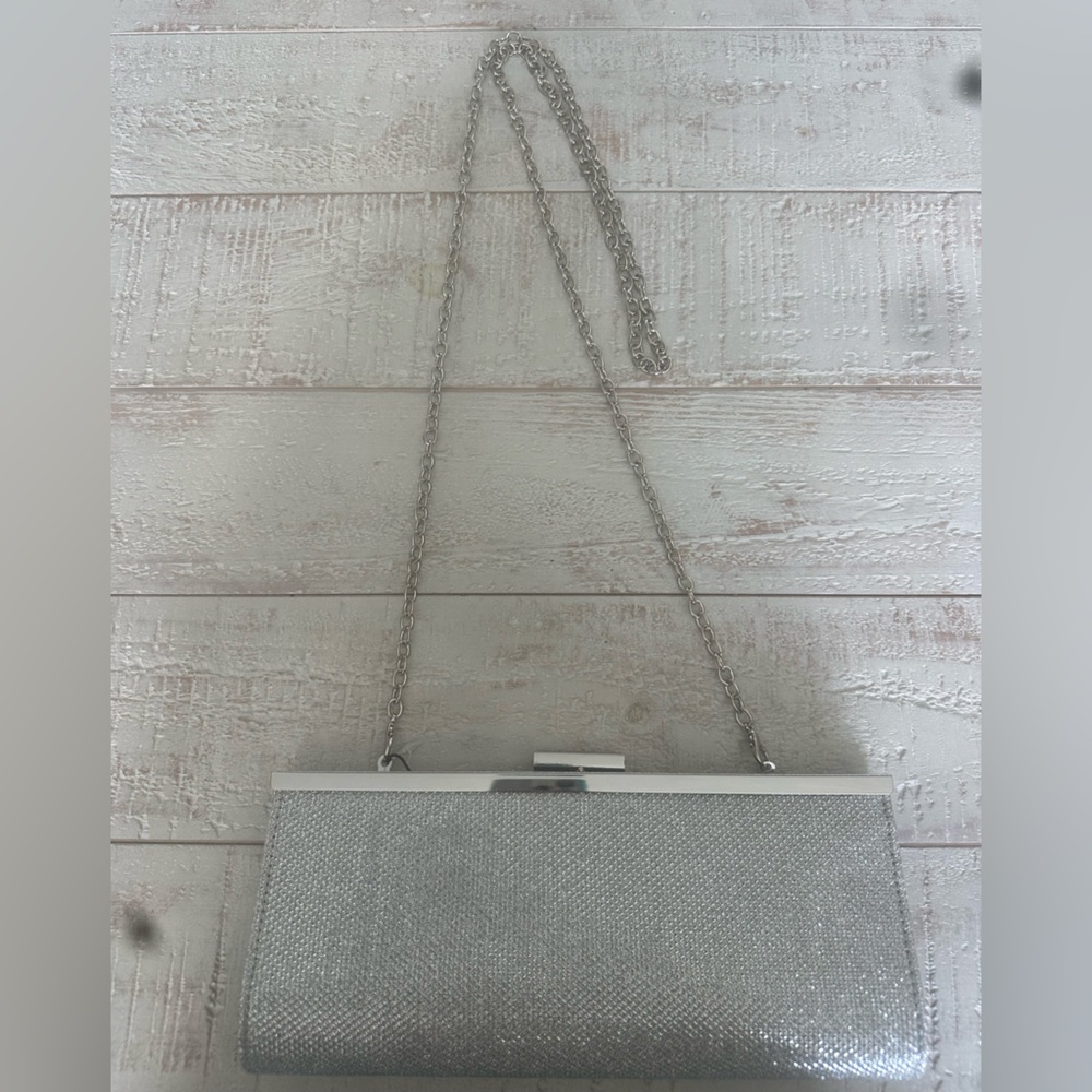 Badgley Mischka Silver Satin Clutch - Picture 7 of 7